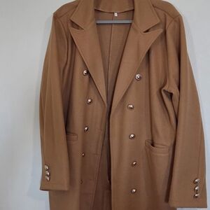 Elegant Tan Double-Breasted Women's Pea Coat